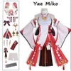 Disfraz Genshin Impact Miko Guuji Yae para mujer, vestido con Peluca de pelo largo rosa, disfraces de fiesta de Halloween