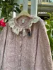 Women's Knits Sweet Lace Patchwork Pink Sweater Coat Japanese Mori Kei Girl Round Collar Hollow-Out Knitted Long Sleeve Cardigan Jacket