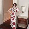 Этническая одежда Современные молодые женщины Улучшенное платье Cheongsam в китайском стиле с принтом розы Винтажное Ципао Леди Ретро Бальные платья с воротником-стойкой