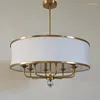 Chandeliers American Fabric E14 Led Chandelier Living Room Nordic Rod Hanging Lamp Foyer Gold Suspend Home Decor Lighting Fixtures