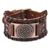 Bracelets de charme Bracelet en cuir rétro Viking pour hommes avec symbole Odin des runes Nordic Compass229s