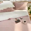 Juegos de ropa de cama Funda de cama doble acolchada de estilo coreano y funda de almohada 100% algodón con volantes, cómodo juego de colcha tamaño Queen, colcha suave para el hogar 231026
