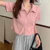 Women's T Shirts 2023 Summer Short Sleeve Knitted T-shirt Fashion POLO Collar Thin Zipper Loose Pink Black High Quality Top