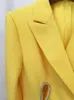 Kvinnors tvådelade byxor Knappdekoration Spring Yellow Jacket Blazer Wide Leg Elegant Set Office Outfits