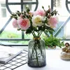 Fleurs décoratives artificielles 3 fourchettes, roses hydratantes, ameublement de maison, accessoires de photographie pour centre commercial El