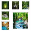 Shower Curtains Natural Scenery Shower Curtain Set Forest Waterfall Spring Landscape Home Bathtub Decor Waterproof Polyester Bathroom Curtains 231025