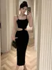 Casual Dresses Sexig rem Slim Women Dress Vintage Hollow Out Evening Party Chain Belt Lady Clothing Female Kvinnlig slips Hög Slip One Pieces