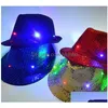 Novel Lighting LED Flash paljetter Glowing Hat Adts Children Hip-Hop Light Up Jazz Cap Dance Club Event Party Birthday Stage Perform Dhqzi