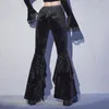 Kvinnors byxor svarta långa byxor för kvinnor hög midja spetsar blossade vintage kläder casual streetwear modekläder