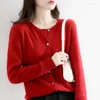 Cardigans en tricot pour femmes, pull col rond en cachemire solide, simple boutonnage, pull pour femmes, printemps automne