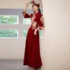 Ubranie etniczne Bridal Długa aksamitna sukienka Burgundowa vintage plus rozmiar 5xl Tradycyjne chińskie sukienki nowatorskie