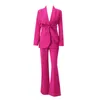 Frauen Zweiteilige Hosen 2023 Mode Blazer Mäntel Frauen Frühling Ol Casual Langarm Rose Rot Mit Gürtel Weibliche Spitze up High Street Chic