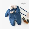 Rompers Winter Baby Clothes Lamb Wool Denim Kids Jumpsuit for Boys Girls Patchwork Long-Sleeved Toddler Infant Romper with Bags 231025