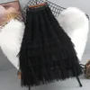 Юбки, сетчатая юбка до половины тела, женская осень-зима 2023, модная многослойная юбка с высокой талией средней длины, женская пряжа Fairy
