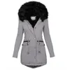 Parkas de plumón para mujer, abrigo de algodón con cremallera cálido de longitud media y cuello de lana de colores lisos, ajustado, de invierno, 231025