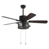 Chandeliers Industrial Wind Ceiling Fan Lamp Retro Dining Room Living Wood Leaf Remote Control Electric