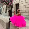 Basic Casual Dresses Chic Fuchsia Ruffles Short Tulle Dresses Women 2022 Puffy A-line Mini Tutu Dress Summer Off The Shoulder Robe Vestidos T231026