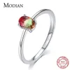 Modian 925 STERLING Gümüş Renkli Karpuz Turmalin Halkaları Kadınlar Moda Parmak Bandı Güzel Takı Kore Stili Anel 21061276p