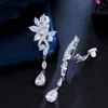 Stud CWWZircons No Ear Hole Style Cubic Zircon Flower Drop Women Wedding Bridal Party Long Clip on Earrings without Piercing CZ274 231025