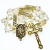 Pendentif Colliers 6mm Blanc Facette Verre Rosaire Religieux Rosaire Avec FATIMA Centor Singapour Collier Catholique Antque Gold Metal222z