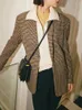 Damen Trenchcoats Herbst Winter Frauen Karierter Anzug Mantel Wollmischungen Einreiher Kerb 2023 Mode Büro Dame Blazer