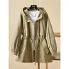 Women's Trench Coats Hooded Casual Windbreaker 2023 Spring And Autumn Fashion Korean Edition Drawstring Waist Wrap Work Coat