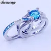 Choucong Women Wedding Bridal Set Ring Sky Blue 5A Zircon CZ 925 Sterling Silver Birthstone Engagement Band Rings for Women Men222L