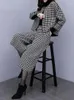 Calças femininas de duas peças 2 conjuntos de roupas femininas 2024 outono casual xadrez casaco de lã de perna larga terno coreano moda roupas