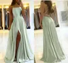 Champagne Bury Elegant Bridesmaid Dresses A Line Spaghetti Front Split Long Maxi Maid of Honor Gowns Wedding Guest Party Evening Dress