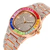 Relógios femininos luxo iced out relógios para homens luxo hiphop rapper ouro preto relógio masculino colorido bling strass calendário reloj hombre 231025