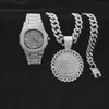 Montres femmes 2 pièces/ensemble montres glacées collier AAA strass 13MM complet Miami gourmette chaînes cubaines CZ Bling montre en or pour hommes bijoux horloge 231025