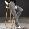 Women's Pants Houndstooth Knitted Wide Leg For Women 2023 Spring High Waist Slim Draping Loose Elastic Straight Tube Female Tops