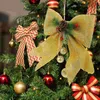 Decorative Flowers Christmas Bow With Bells Tree Topper Xmas Bowknot Ornament DIY Crafts For Wreath Garland Wedding Hanging Decoration