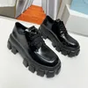 Top-Designer-Schuhe für Männer und Frauen, weiches Rindsleder, Plateau-Turnschuhe, Müßiggänger, Gummi, schwarz, glänzendes Leder, klobiger runder Kopf, Monolith-Sneaker, dicker Bodenschuh mit Box 35–46