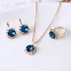 Wedding Jewelry Sets Fashion Jewelry Set for Women Round Crystal Pendants Earrings Ring Sets Bridal Decoration Colorful Three Piece Gifts Conjunto 231025