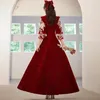 Etnische Kleding Bruids Lange Fluwelen Jurk Bordeaux Vintage Grote Maat 5XL Traditionele Chinese Nieuwigheid Jurken Bruiloft Verloving Elegant