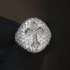 Pierścień hip -hop 925 srebrny srebrny mrożony okrągłe pierścień moissanite dla mężczyzn biżuteria