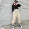 Trousers Children Kids Cotton Hip Hop Sweatpants Wide Leg Harem Cargo Pants For Girls Jazz Dance Costume Clothes Beige Black