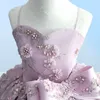 Robe de bal perlée de lavande filles Pageant robes bretelles spaghetti princesse robe de fille de fleur appliqué première robe de communion2515389