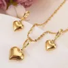 24 k Yellow Solid Gold Filled Lovely heart Pendant Necklaces earrings Women girls party jewelry sets gifts diy charms282S