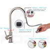 Robinets de cuisine Rozin Smart Touch robinet or brossé capteur extractible BlackNickel 360 Rotation grue 2 sorties robinets mélangeurs d'eau 231026