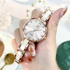 Relógios de pulso elegante diamante relógios luxo feminino strass cerâmica pulseira de aço inoxidável relógio de pulso e relógio de diamante elegante 231025