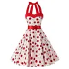 Casual Dresses Women Red Cherry Party Dress Vintage 50s Rockabilly Hepburn 2021 Elegant Summer Strapless Swing Retro Halter Pin Up248y