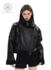 Damen Leder Kunstleder Streetwear Frauen Dicke Warme Kunstleder Pelz Kurze Jacke Herbst Winter Weiblich Reißverschluss Moto Biker Mantel Outwear Tops Y2K 231026