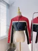 Damen-Leder-Kunstleder, BULOCHOVA, Patchwork-Farbe, Motorrad-Mädchen, PU-Leder, kurze Jacke, Damenmode, Stehkragen, Reißverschluss, dünn, dünn, Mantel 231026