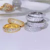 Hip Hop drei Reihen 2,5 mm Moissanit Full Eternity Ehering spezielle S925 Ringe Luxus Diamant Ring für Frauen