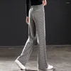 Women's Pants Houndstooth Knitted Wide Leg For Women 2023 Spring High Waist Slim Draping Loose Elastic Straight Tube Female Tops