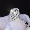 Anello di fidanzamento con goccia d'acqua Anello con diamante in vero argento sterling 925 Anello di fidanzamento con fede nuziale per donna Uomo Gioielli con dito296K