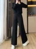 Women's Two Piece Pants High Quality And Minimalist Sports Suit With Round Neck Pullover Loose Wide Leg 2023 Fashionable Clothing