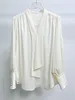 Damesblouses Zijden Lint V-hals Shirt 2023 Dames Elegante Top Franse Witte Blouse Met Lange Mouwen